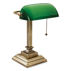 LED Banker's Lamp with Green Shade, USB Charging Port, Candlestick Neck, 15" High, Antique Brass, Ships in 4-6 Business Days