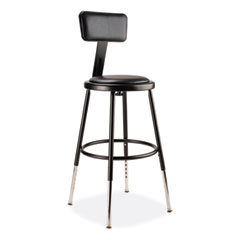 6400 Series Height Adj Heavy Duty Vinyl Steel Stool w/Backrest, Supports 300 lb, 19"-27" Seat Ht, Black,Ships in 1-3 Bus Days