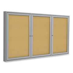 3 Door Enclosed Vinyl Bulletin Board with Satin Aluminum Frame, 72 x 48, Silver Surface, Ships in 7-10 Business Days