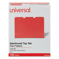 Reinforced Top-Tab File Folders, 1/3-Cut Tabs: Assorted, Letter Size, 1" Expansion, Red, 100/Box