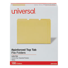 Reinforced Top-Tab File Folders, 1/3-Cut Tabs: Assorted, Letter Size, 1" Expansion, Yellow, 100/Box