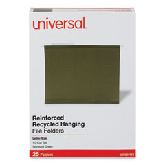 Deluxe Reinforced Recycled Hanging File Folders, Letter Size, 1/3-Cut Tabs, Standard Green, 25/Box