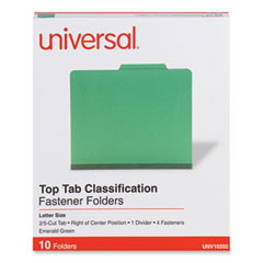 Bright Colored Pressboard Classification Folders, 2" Expansion, 1 Divider, 4 Fasteners, Letter Size, Emerald Green, 10/Box