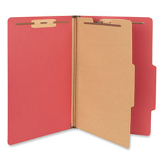 Bright Colored Pressboard Classification Folders, 2" Expansion, 1 Divider, 4 Fasteners, Legal Size, Ruby Red Exterior, 10/Box