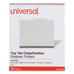 Four-Section Pressboard Classification Folders, 2" Expansion, 1 Divider, 4 Fasteners, Letter Size, Gray Exterior, 10/Box