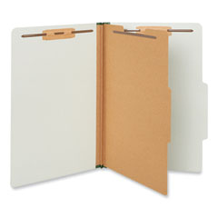 Four-Section Pressboard Classification Folders, 2" Expansion, 1 Divider, 4 Fasteners, Legal Size, Gray Exterior, 10/Box