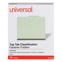 Eight-Section Pressboard Classification Folders, 3" Expansion, 3 Dividers, 8 Fasteners, Letter Size, Green Exterior, 10/Box