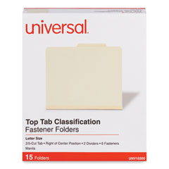 Six-Section Classification Folders, 2" Expansion, 2 Dividers, 6 Fasteners, Letter Size, Manila Exterior, 15/Box