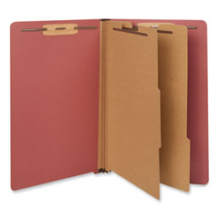 Red Pressboard End Tab Classification Folders, 2" Expansion, 2 Dividers, 6 Fasteners, Legal Size, Red Exterior, 10/Box