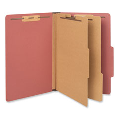 Six-Section Classification Folders, Heavy-Duty Pressboard Cover, 2 Dividers, 6 Fasteners, Legal Size, Brick Red, 20/Box