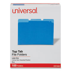 Deluxe Colored Top Tab File Folders, 1/3-Cut Tabs: Assorted, Letter Size, Blue/Light Blue, 100/Box