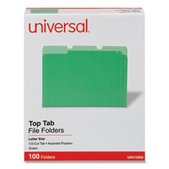 Deluxe Colored Top Tab File Folders, 1/3-Cut Tabs: Assorted, Letter Size, Green/Light Green, 100/Box