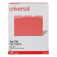 Deluxe Colored Top Tab File Folders, 1/3-Cut Tabs: Assorted, Letter Size, Red/Light Red, 100/Box