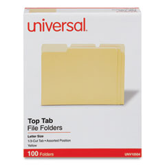 Deluxe Colored Top Tab File Folders, 1/3-Cut Tabs: Assorted, Letter Size, Yellow/Light Yellow, 100/Box