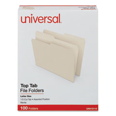 Top Tab File Folders, 1/2-Cut Tabs: Assorted, Letter Size, 0.75" Expansion, Manila, 100/Box