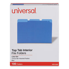 Interior File Folders, 1/3-Cut Tabs: Assorted, Letter Size, 11-pt Stock, Blue, 100/Box