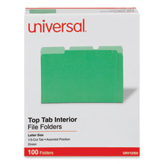 Interior File Folders, 1/3-Cut Tabs: Assorted, Letter Size, 11-pt Stock, Green, 100/Box