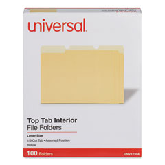 Interior File Folders, 1/3-Cut Tabs: Assorted, Letter Size, 11-pt Stock, Yellow, 100/Box