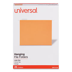 Deluxe Bright Color Hanging File Folders, Letter Size, 1/5-Cut Tabs, Orange, 25/Box