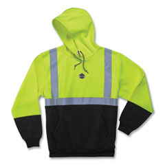 GloWear 8293 Hi-Vis Class 2 Hooded Sweatshirt Black Bottom, Polar Fleece, Small, Lime, Ships in 1-3 Business Days