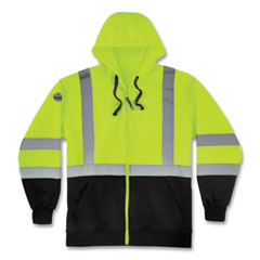 GloWear 8372 ZipUp HiVis Class 3 Zip Hood Sweatshirt w/ Black Bottom, Polar Fleece, Lime, Medium, Ships in 1-3 Business Days