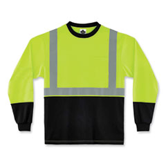 GloWear 8291BK Type R Class 2 Black Front Long Sleeve T-Shirt, Polyester, 3X-Large, Lime, Ships in 1-3 Business Days