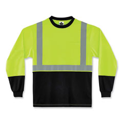 GloWear 8291BK Type R Class 2 Black Front Long Sleeve T-Shirt, Polyester, Small, Lime, Ships in 1-3 Business Days