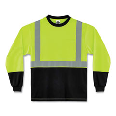 GloWear 8291BK Type R Class 2 Black Front Long Sleeve T-Shirt, Polyester, Large, Lime, Ships in 1-3 Business Days