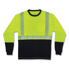 GloWear 8281BK Class 2 Long Sleeve Shirt with Black Bottom, Polyester, Medium, Lime, Ships in 1-3 Business Days