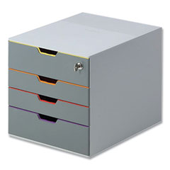 VARICOLOR Stackable Plastic Drawer Box, 4 Drawers (Top Locking), Letter to Folio Size Files, 11.5" x 14" x 11", Gray