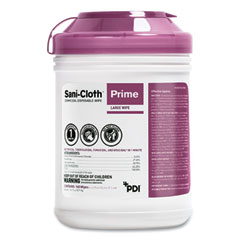 Sani-Cloth Prime Germicidal Disposable Wipes, Large, 1-Ply, 6 x 6.75, Unscented, White, 160/Canister, 12 Canisters/Carton