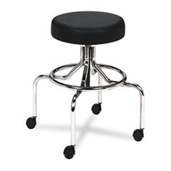 Screw Lift Stool with High Base, Supports Up to 250 lb, 33" Seat Height, Black Seat, Chrome Base, Ships in 1-3 Business Days