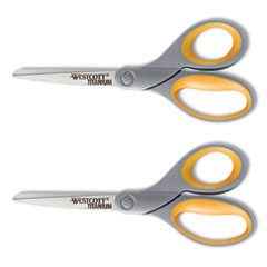 Titanium Bonded Scissors, 8" Long, 3.5" Cut Length, Gray/Yellow Straight Handles, 2/Pack