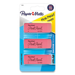 Pink Pearl Eraser, For Pencil Marks, Rectangular Block, Medium, Pink, 3/Pack