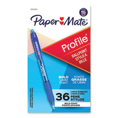 Profile Ballpoint Pen, Retractable, Bold 1.4 mm, Blue Ink, Translucent Blue Barrel, 36/Pack