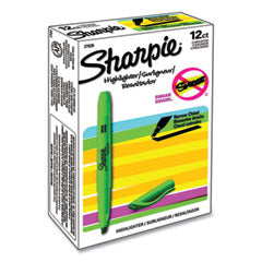 Pocket Style Highlighters, Fluorescent Green Ink, Chisel Tip, Green Barrel, Dozen