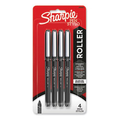 Professional Design Roller Ball Pen, Stick, Fine 0.5 mm, Black Ink, Black Barrel, 4/Pack