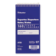 Reporters Note Pad, Medium/College Rule, Blue Cover, 80 White 4 x 8 Sheets