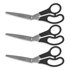 Value Line Stainless Steel Shears, 8" Long, 3.5" Cut Length, Black Offset Handles, 3/Pack