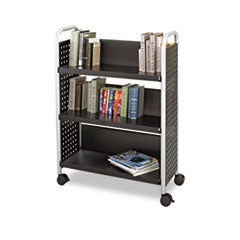 Scoot Single-Sided Book Cart, Metal, 3 Shelves, 33" x 14.25" x 44.25", Black