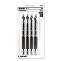 Signo 207 Gel Pen, Retractable, Medium 0.7 mm, Black Ink, Smoke/Black Barrel, 4/Pack