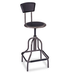 Diesel Industrial Stool with Back, Supports Up to 250 lb, 22" to 27" Seat Height, Black Seat/Back, Pewter Base