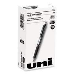 Signo Gel Pen, Retractable, Medium 0.7 mm, Black Ink, Silver/Black Barrel, Dozen