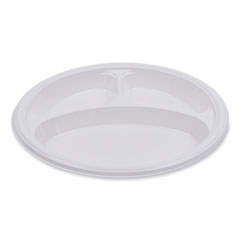 Hi-Impact Plastic Dinnerware, Plate, 3-Compartment, 10" dia, White, 500/Carton