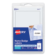 Printable Adhesive Name Badges, 3.38 x 2.33, White, 100/Pack