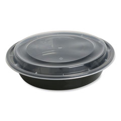 Food Container with Lid, 48 oz, 8.85 x 8.85 x 2.24, Black/Clear, Plastic, 150/Carton