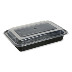 Food Container with Lid, 28 oz, 8.81 x 6.02 x 2.04, Black/Clear, Plastic, 150/Carton