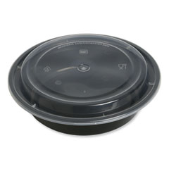 Food Container with Lid, 24 oz, 7.28 x 7.28 x 1.96, Black/Clear, Plastic, 150/Carton