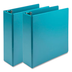 Earth's Choice Plant-Based Economy Round Ring View Binders, 3 Rings, 3" Capacity, 11 x 8.5, Teal, 2/Pack