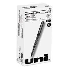 VISION Roller Ball Pen, Stick, Extra-Fine 0.5 mm, Black Ink, Gray/Black/Clear Barrel, Dozen